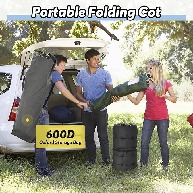 Slendor Oversized XXL Camping Cot, Folding Cot for Adults, 79" L x 32" W x 19" H Sleeping Bed with Mattress, Carry Bag, Camp Cot Bed for Travel, Guest, Support 500lbs