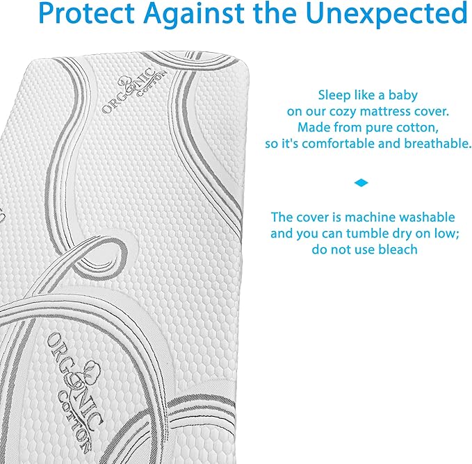 FoamRush 6" x 48" x 80" Bunk, Soft, Fitted, Zippered Mattress Cover Replacement, Premium Cotton, Waterproof, Non Skid Bottom, Mattress Pad Cover, Mattress Not Included