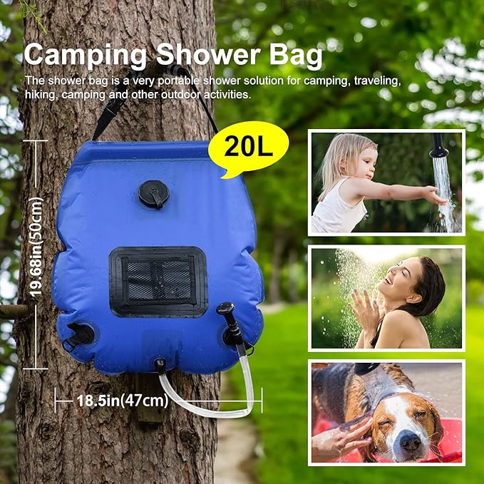 Pop Up Privacy Tent Camping Shower Kit 2 Pcs, 5 Gallon Outdoor Solar Portable Shower Bag Waterproof .Instant Tent Sun Beach Easy Set Up&Foldable for Hiking,Fishing,Beach,Washing,Outdoor