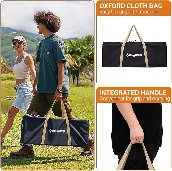 KingCamp Folding Glass Fiber Camping Table, Portable Camp Table with Adjustable Height Aluminum Legs & Carry Bag for Outdoor, Picnic, Beach, Party, Indoor, Use for 2-4 People