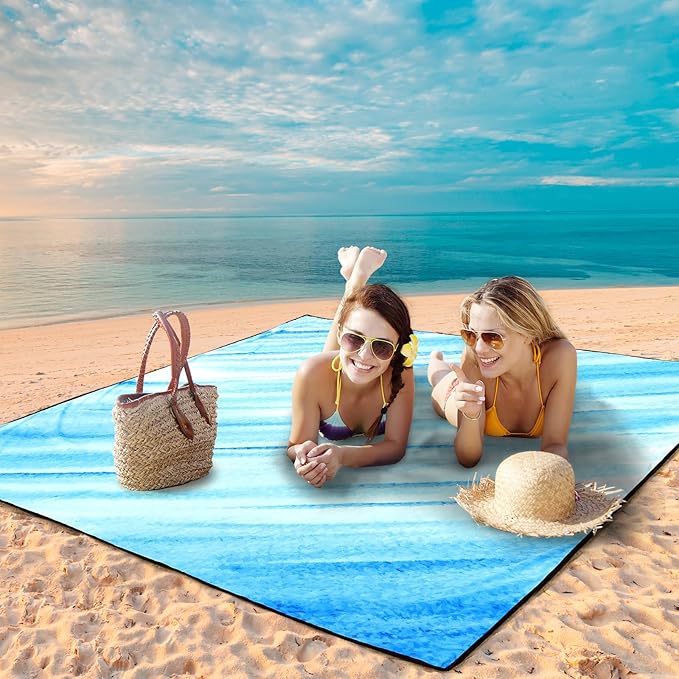 Beach Blanket Waterproof Sandproof Extra Large Beach Mat 79" X 83"/120"x108"for 1-8 Adults Quick Drying Durable Outdoor Picnic Mat for Beach Travel Camping Hiking