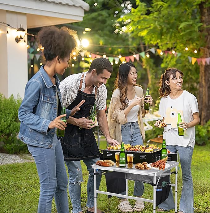 Nice C Square Table for Grill, Folding Table, Camping Table, Outdoor Table, Card Table, Height Adjustable, Mesh Bag Lightweight, Carry Handle, Aluminum (31.5"x31.5" White)