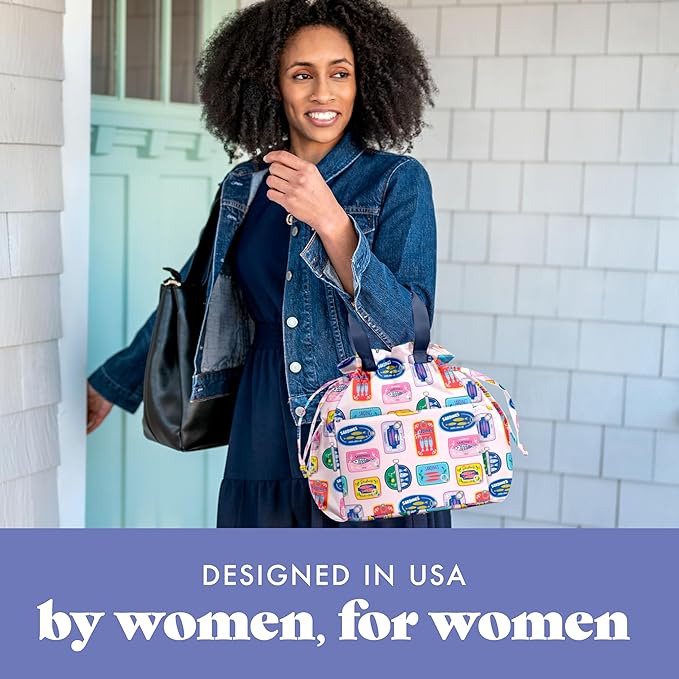Fit & Fresh Lunch Bag For Women, Insulated Womens Lunch Bag For Work, Stain-Resistant Large Lunch Box For Women With Containers, Cinch Closure Cromwell Bag, Assorted Sardine Cans