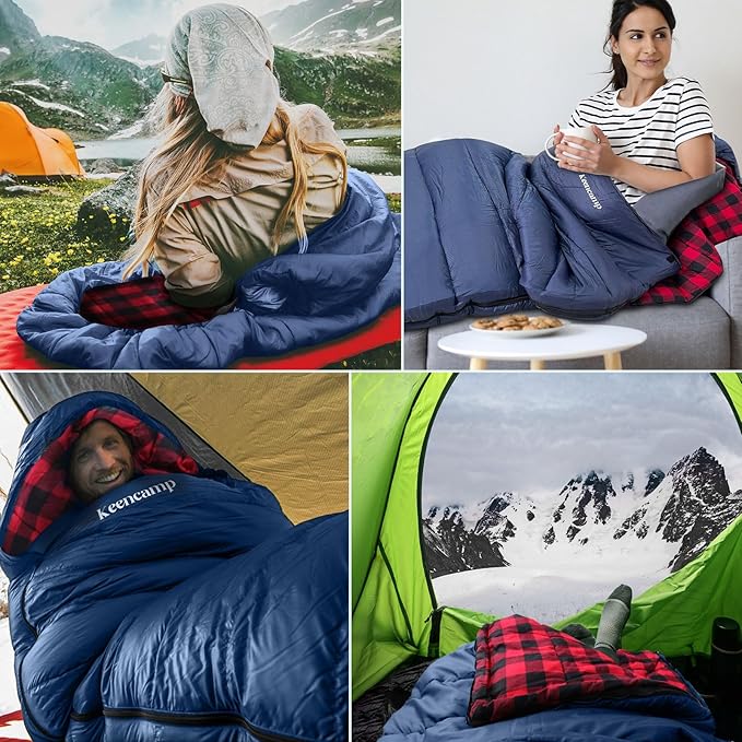 0 Degree Sleeping Bag Cotton Flannel Winter Cold Weather for Adults XXL Sleeping Bag 4 Season Big and Tall with Pillow Compression Sack