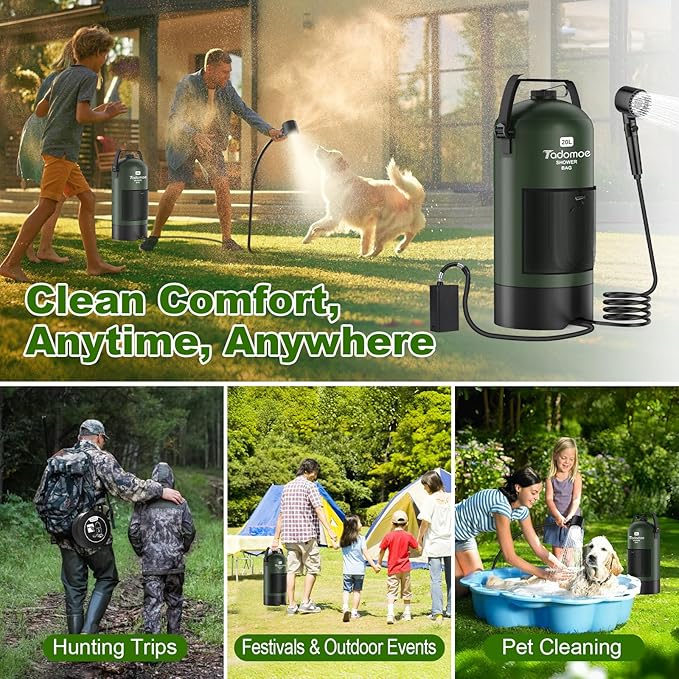Portable Shower for Camping, 5 Gal/20 L Solar Heating Camping Shower Bag with Shower Pump, Portable Shower Head, Essential for Camping,Festivals, Overlanding, Beach Trips,Outdoor Showers