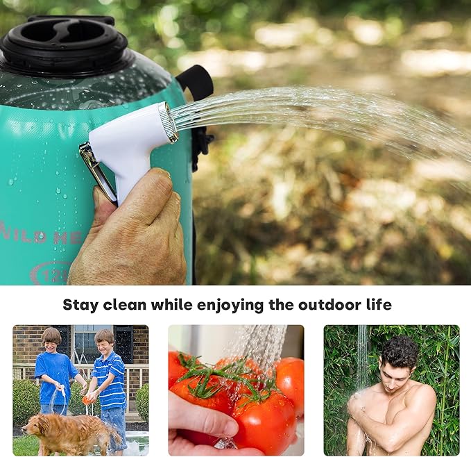 WILD HEART Camping Shower 22L/ 12L Portable Shower for Camping with Pressure Foot Pump and Hose - Solar Shower Bag Backpack for Camping, Road Trip & Outdoor Use