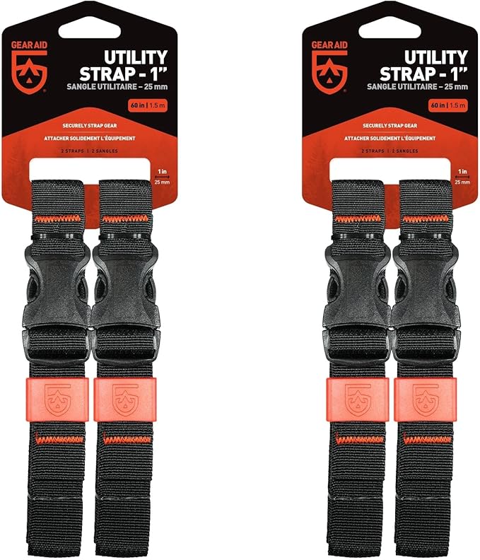 GEAR AID Utility Straps with Side-Release Buckle, Secure and Compress Camping, Biking, Hunting, Boating Gear, Multiple Sizes