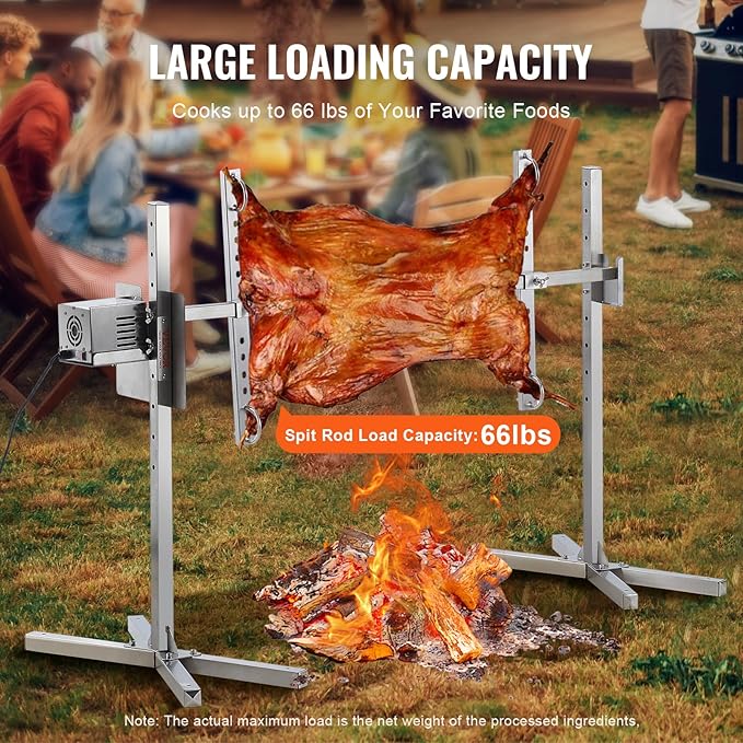 VEVOR Electric BBQ Rotisserie Grill Kit, 46 Inch 132 lbs Capacity, Automatic 52W Motor Height Adjustable Universal Roaster Stand, Stainless Steel Grilling Kit, Spit Rod with Heat Shield for Pig Lamb