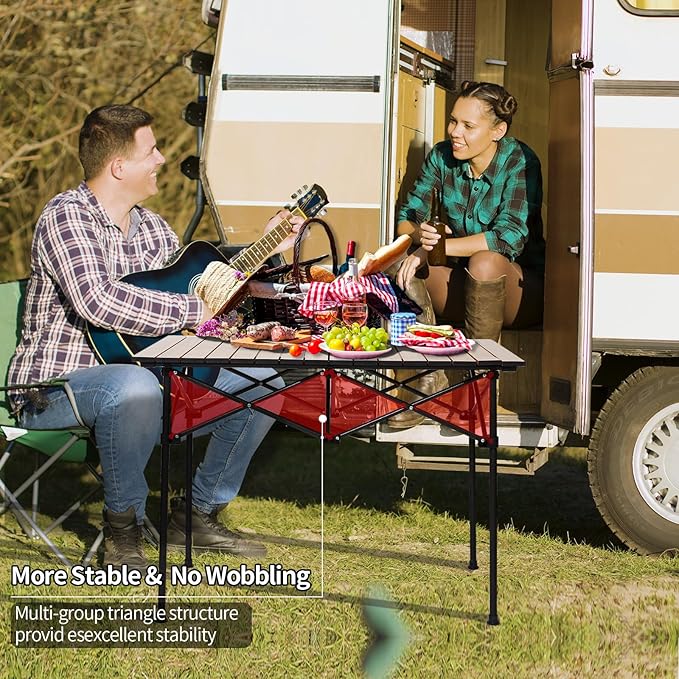 Camping Table Roll up Table, Fold up Lightweight Compact Table, 2-4 Person Portable Roll up Aluminum Table with Carry Bag for Outdoor, Camping, Picnic, Backyards, BBQ