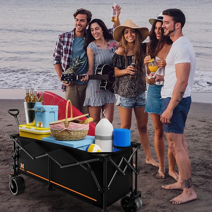 Navatiee 300L Collapsible Wagon Cart Foldable Extra Large, 48''L Folding Extended Beach Wagon with 440LBS Weight Capacity and Big All-Terrain Wheels, Heavy Duty Utility Garden Cart for Sports Outdoor