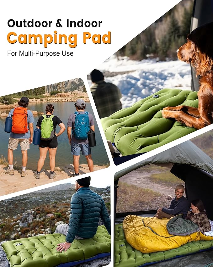 Camping Sleeping Pad,5.9 Inch Thick Camping Mat with Built in Pillow and Foot Pump,Self Inflating Sleeping Pad Ultralight for Camping Backpacking Tent(Green