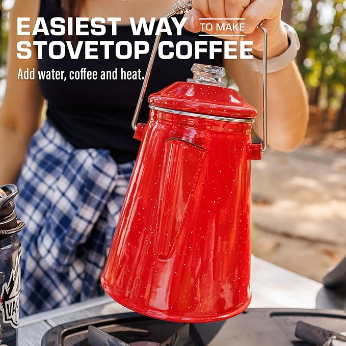 COLETTI Classic Percolator Coffee Pot — Camping Coffee Percolator, Campfire Coffee Pot – Camping for Groups — Brew for the Whole Campsite (Red, 18 Cup)