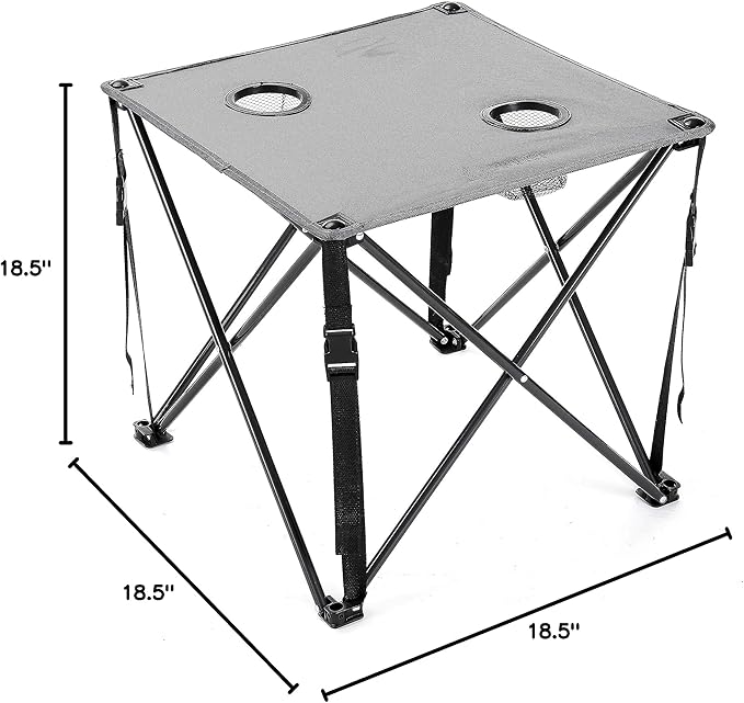 ARROWHEAD OUTDOOR 26” (66cm) Heavy-Duty Portable Camping Folding Table, 2 Cup Holders, Compact, Square, Carrying Case Included, Steel Frame, High-Grade 600D Canvas, USA-Based Support