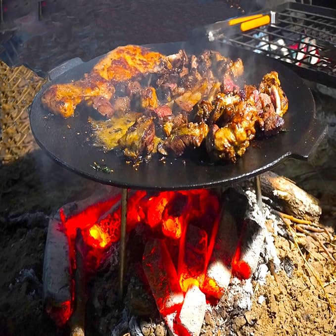 18" Cast Iron Griddle, Round Iron Pan, Portable Campfire Grill with 3 Removable Legs for Outdoor BBQ Cooking, Grilling and Frying Outdoor Camping