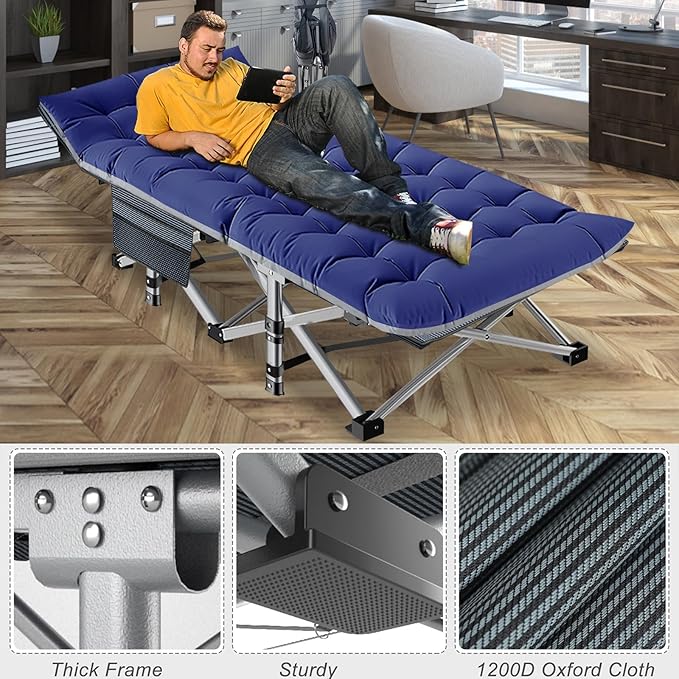 ABORON Oversized Folding Camping Cot for Adults, Double Layer 1200D, 500lb Capacity, Heavy Duty Guest Cot with Mat & Carrying Bag for Indoor & Outdoor Use