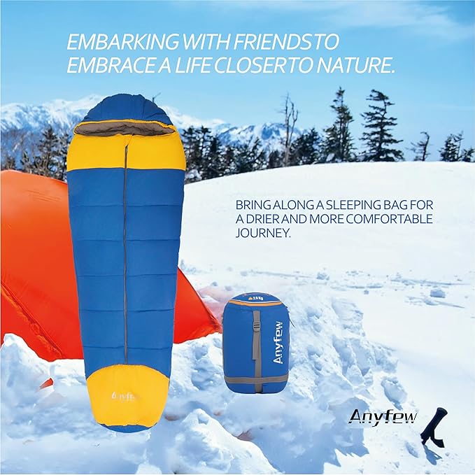 Nylon Sleeping Bag,Blue & Yellow,Flannel Cotton,Portable Tightening Bag Lightweight,Cold Weather Sleeping Bag Waterproof-Warm Camping Hiking Outdoor Travel Hunting