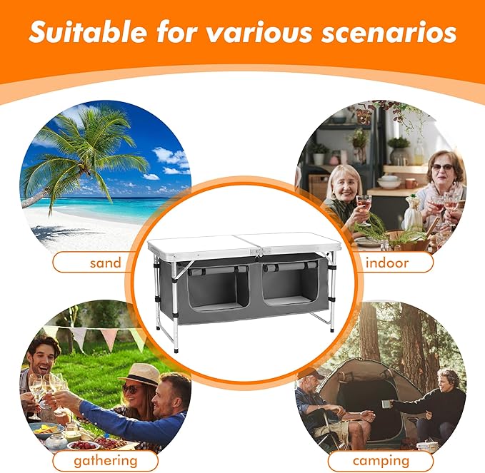 Camping Folding Aluminum Table with Adjustable Legs for Outdoor Travel Beach, Backyards, BBQ, Party and Picnic Foldable Table