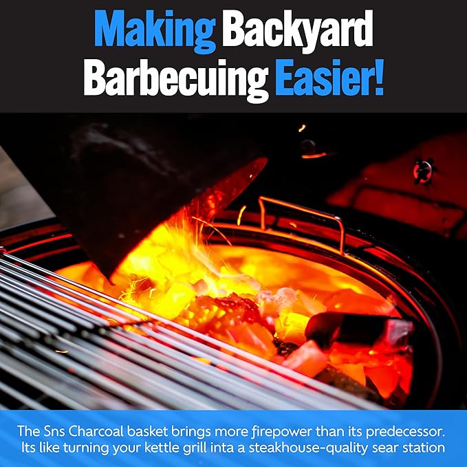 SnS Grills Slow ‘N Sear Charcoal Inserts for Low ‘N Slow & High-Heat Cooking - Patented Stainless Steel Accessories for Kettle Grills - Charcoal Basket 18"