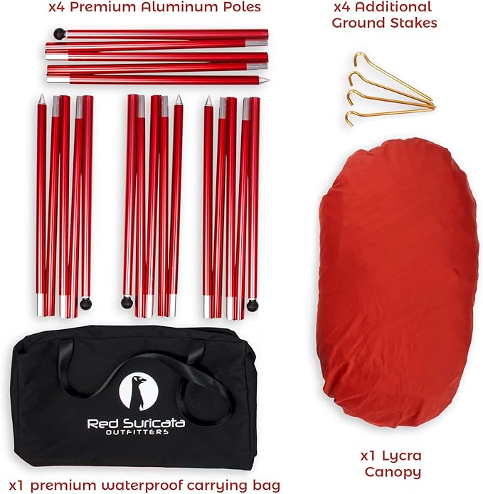 Red Suricata Family Beach Tent & Canopy, UPF50 Sun Shade, 4 Aluminum Poles, Sand Shovel, Large Portable Sun Shelter