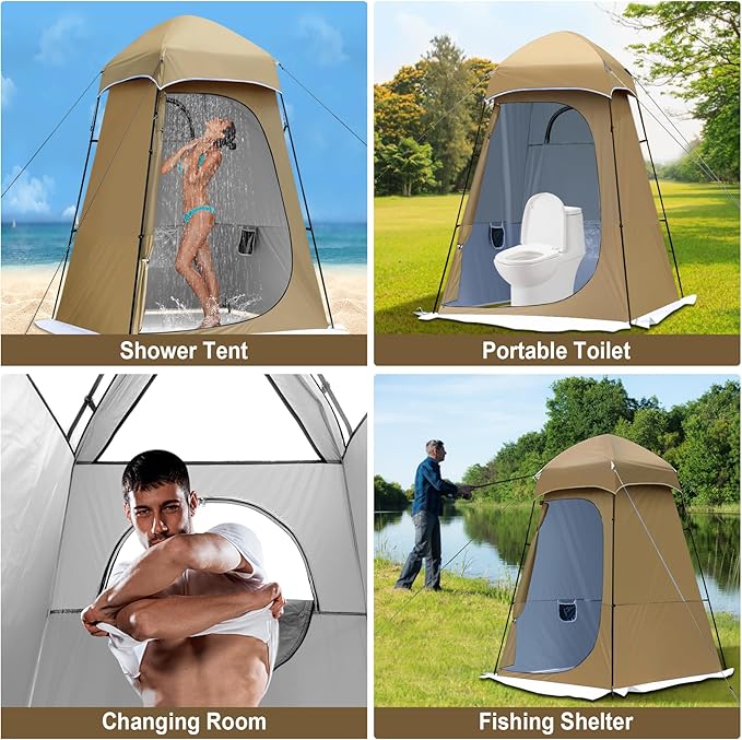 Camping Shower Tent, Oversize Pop Up Changing Tent, Portable Outdoor Bathroom Toilet Tent with Floor, Easy Set Up Privacy Shelter for Dressing, Hiking, Fishing, UPF50+