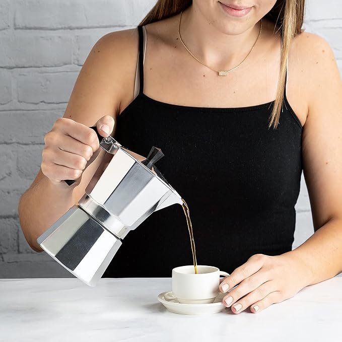 Primula Classic Stovetop Espresso and Coffee Maker, Moka Pot for Italian and Cuban Café Brewing, Greca Coffee Maker, Cafeteras, 6 Espresso Cups, Silver