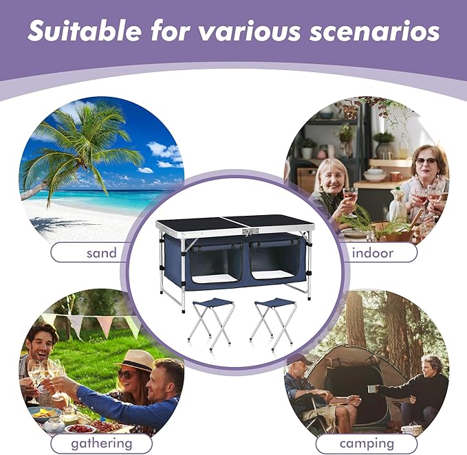 Camping Folding Aluminum Table with Adjustable Legs for Outdoor Travel Beach, Backyards, BBQ, Party and Picnic Foldable Table