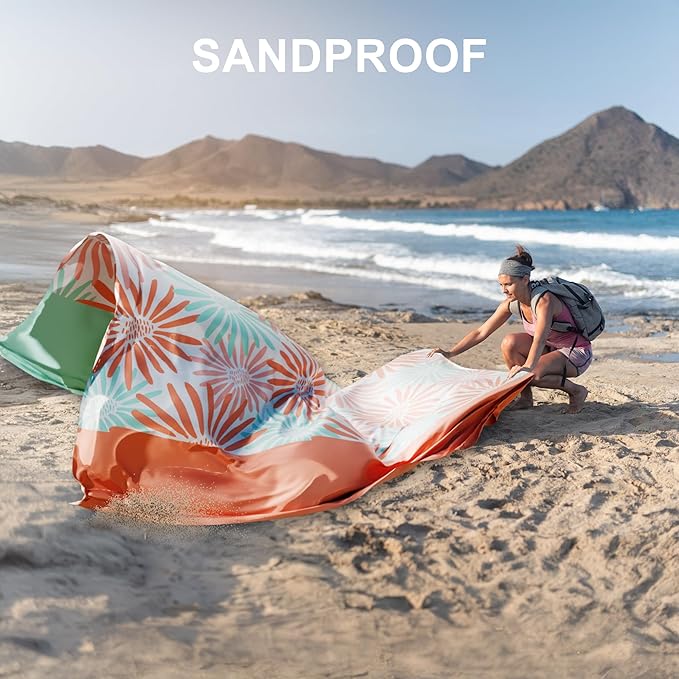 Mooreeke Beach Blanket Extra Large Oversized 9 x 10 ft, Colorful Flowers Sandproof Waterproof Quick Drying Lightweight Compact Outdoor Blanket Beach Mat for Family Travel Camping Picnic, 1-8 Adults