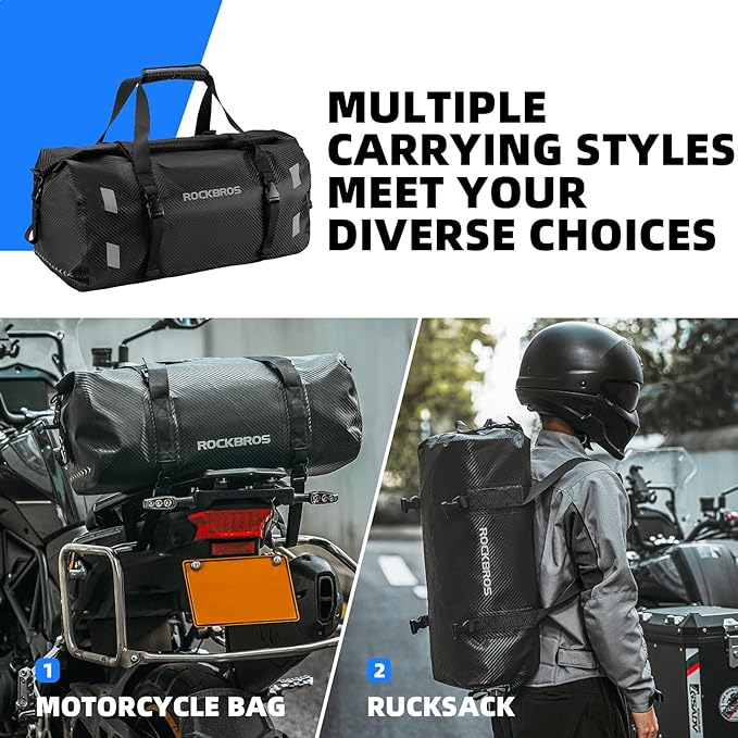 ROCKBROS Waterproof Duffel Bag 20-60L Motorcycle Travel Dry Duffel Bag for Motorcycling Boating Kayaking Camping Fishing Outdoor Adventure for Men Women