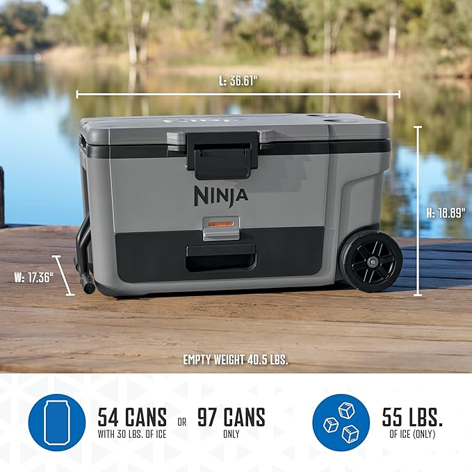 Ninja | Cooler | FrostVault 65QT Cooler with Wheels | Insulated with Temp Dry Storage Drawer | Keeps Ice Cold for Days | for The Beach, Camping, Picnics & More | Slate Gray | FB265GY