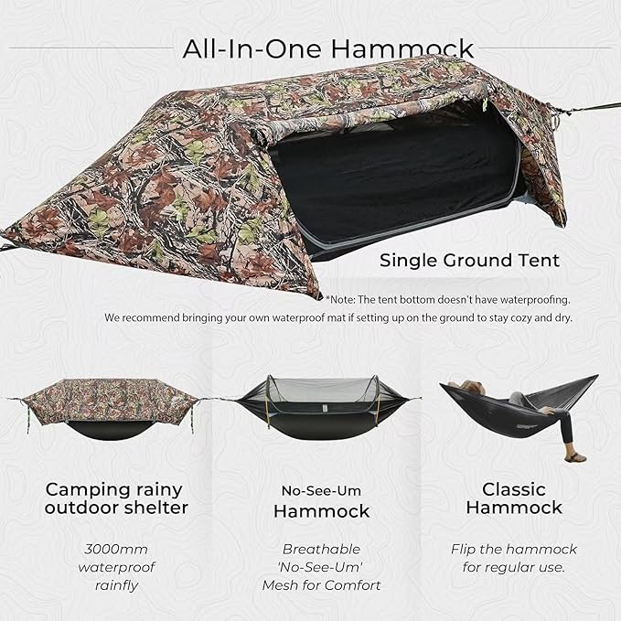 Camping Hammock Tent with Mosquito Net & RainFly, 3 in 1 Waterproof Lightweight Portable Sleeping Hammock Bug, Travel Outdoor Gear with Tree Strap Swing, for Hiking Patio Expedition