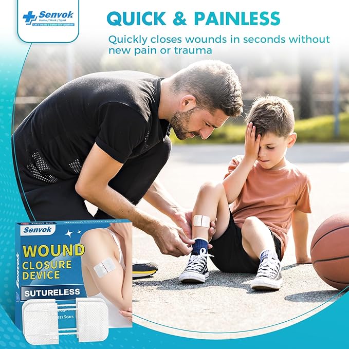 Zip Stitch Wound Closure Strips | 2-Pack Stitchless Butterfly Bandages | Adjustable Tension for Painless Laceration Repair, Post-Surgery Care & Emergency First Aid