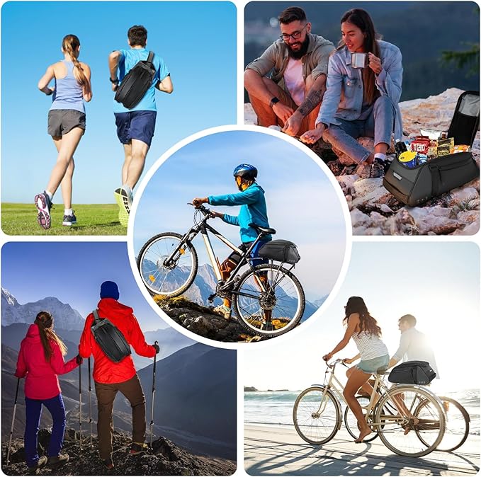 WOTOW Reflective Rear Rack Bag, Water Resistant Bike Saddle Bag Panniers for Bicycles, 8L Trunk Storage Bag, Cycling Back Seat Cargo Carrier Pouch With Shoulder Strap (With Rain Cover)