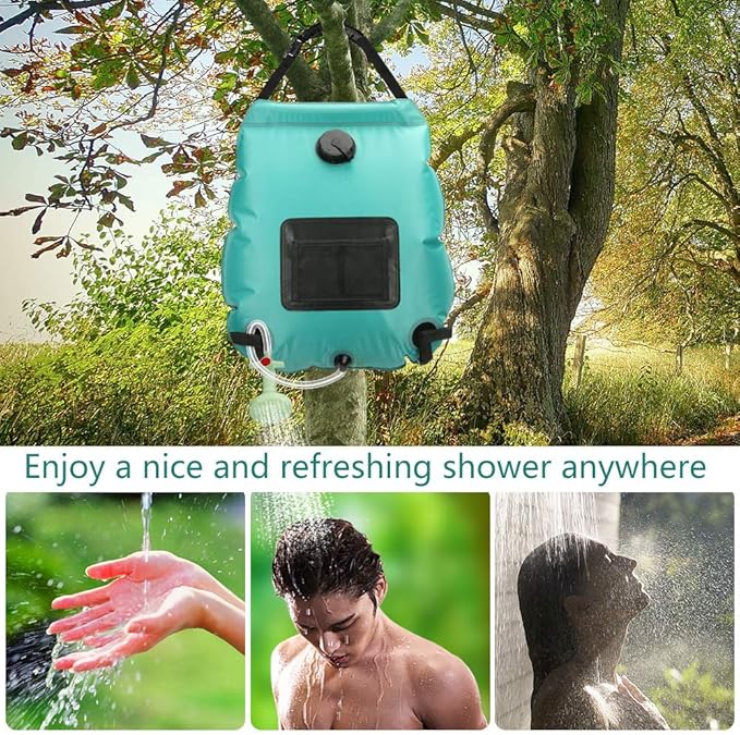Solar Shower Bag | 5 Gal/20L Solar Heating Camping Shower Bag | Removable Hose | On-Off Switchable Shower Head | Ducha Portatil | Traveling Shower | Portable Shower for Beach Swimming, Hiking
