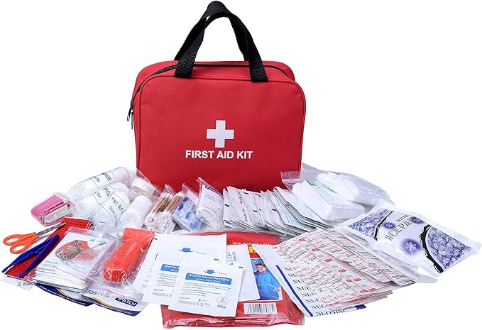 First Aid Kit - 230 Piece - for Car, Home, Travel, Camping, Office or Sports | Red Bag/Reflective Cross, Fully Stocked with Essential Supplies for Emergency and Survival