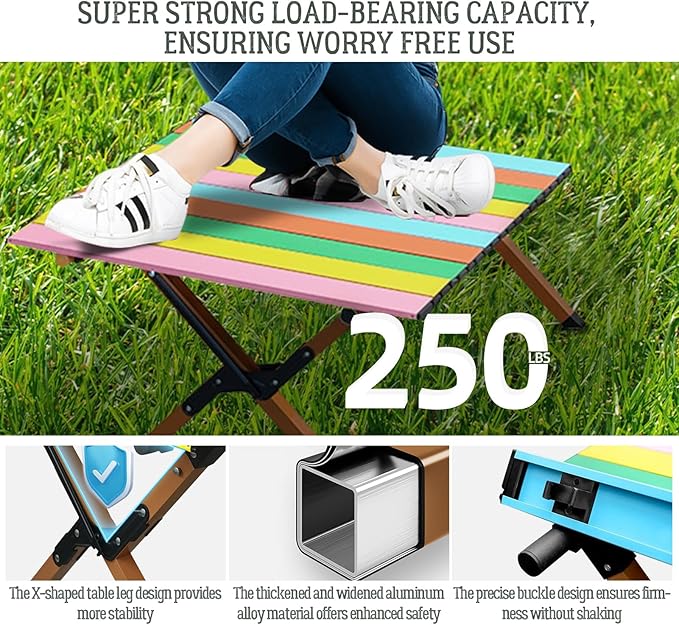 DEOMAi Folding Camping Table Support Up to 250 lbs Multipurpose Folding Table Adjustable Height with Carry Bag Portable Outdoor Table Suitable for Camping, Picnics, BBQ, RV Travel...