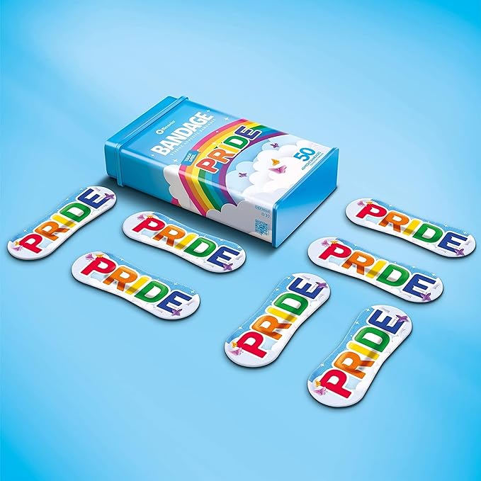 BioSwiss Bandages, Rainbow Pride Shaped Self Adhesive Bandage, Latex Free Sterile Wound Care, Fun First Aid Kit Supplies, 50 Count