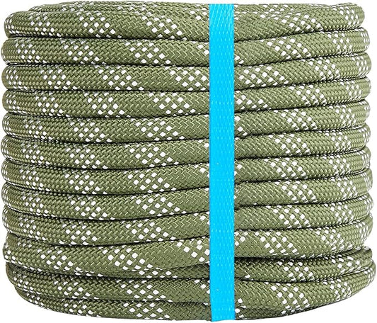 1/2 Inch 150ft Double Braided Polyester Arborist Rope, Heavy Duty Nylon Rope for Anchor, Tree Work, Cargo, Pulling, Sailing(ArmyGreen)