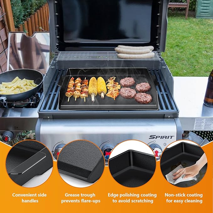 Universal Cast Iron Griddle 23" X 16",Pre-Seasoned Nonstick Coating Griddle Stove Top Griddle For All Gas Grills And 4 Burner Range Oven,Cast Iron Griddle For Stove Top With Extra High Sidewalls