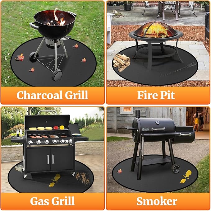 30" Round Fire Pit Mat for Solo Stove Bonfire/Under Grill Mat for Outdoor Grill Fireproof Waterproof Oil-Proof, 4 Layers Fireplace Mat BBQ Mat Portable Solo Stove Mat for Deck Patio Grass Smoker