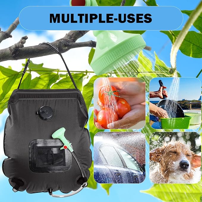 Solar Shower Bag | 5 Gal/20L Solar Heating Camping Shower Bag | Removable Hose | On-Off Switchable Shower Head | Ducha Portatil | Traveling Shower | Portable Shower for Beach Swimming, Hiking