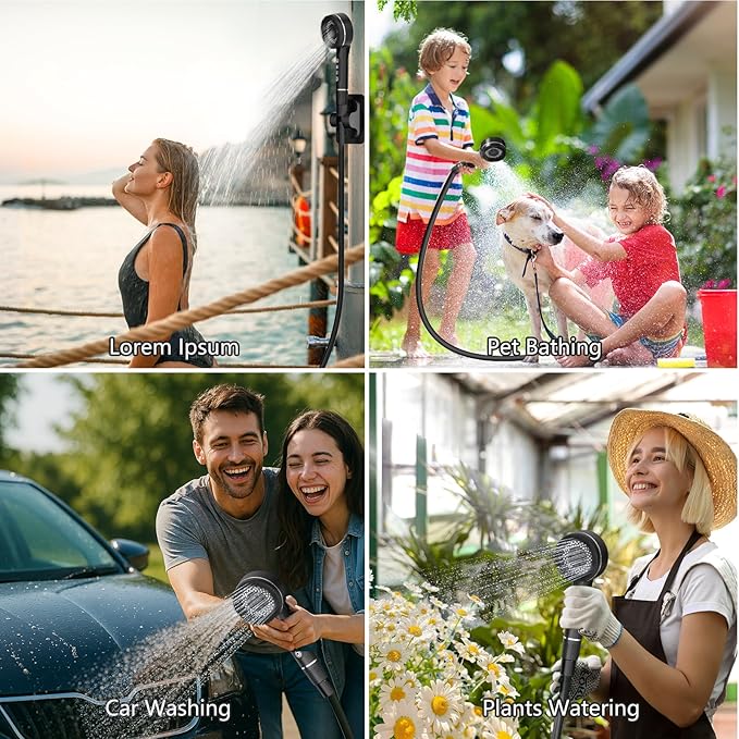 Upgrade Portable Camping Shower, 8000mAh Rechargeable Electric Shower Pump with Massage Shower Head and Multiple Spray Modes for Camping, RV Travel, Beach, Pet Bathing, Car Washing