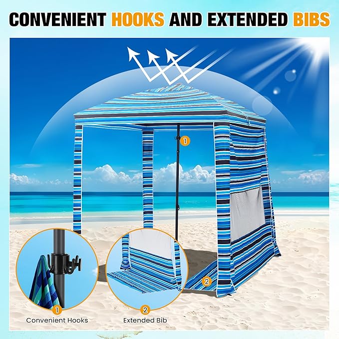 HOMEDEMO Beach Cabana UPF 50+, 6'×6' Beach Canopy, Easy Set up and Take Down, Cool Cabana Beach Tent with Sand Pockets, Side Wall Beach Shade Canopy Wind Waterproof for Kids, Family & Friends