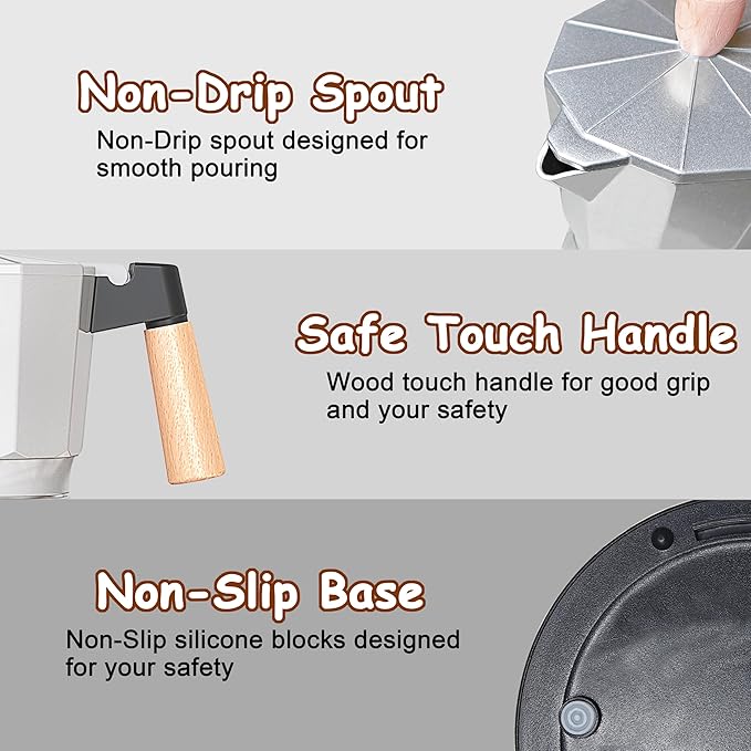 Electric Espresso Coffee Maker, Italian Coffee Pot, Electric Moka Pot, Cuban Coffee Maker, Portable Cafeteras Electricas Espresso Makers with Detachable Base 3 or 6 Cup (Silver)