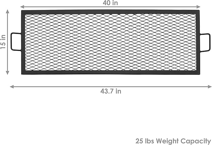 Sunnydaze X-Marks Fire Pit Cooking Grate - Outdoor Rectangle Black Steel BBQ Campfire Grill with Handles - 40-Inch