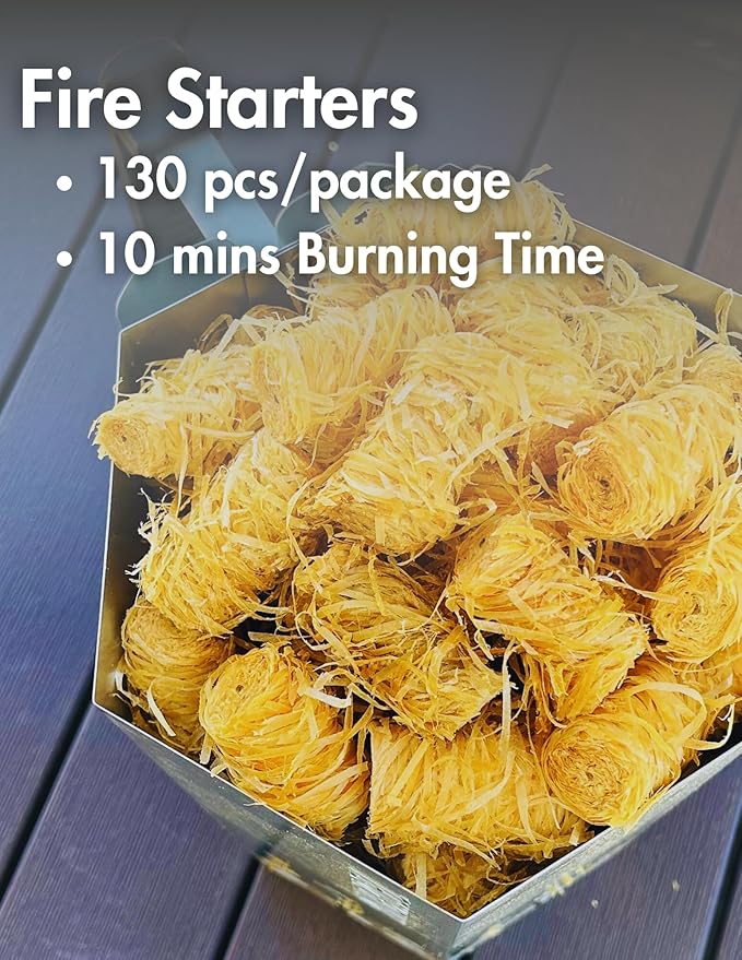 SET of Charcoal Chimney Starter & 130 PCS Fire Starters, Heavy Duty Charcoal Starter (XXL Size) & Natural Wooden Fire Starters for Grill, BBQ, Campfires, Fireplace; Optimized for Rapid Fire (130 PCS)