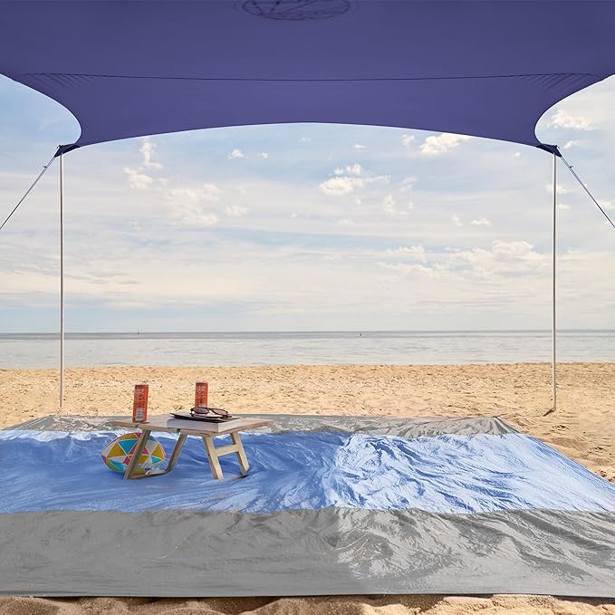 WEKAPO Beach Tent Sun Shelter - Easy Setup Beach Canopy with 4 Sturdy Poles, Extra Large Sandbags and Shovel, 7'8'' Tall, Windproof Sun Shade for Backyard and Camping, UPF 50+ Protection