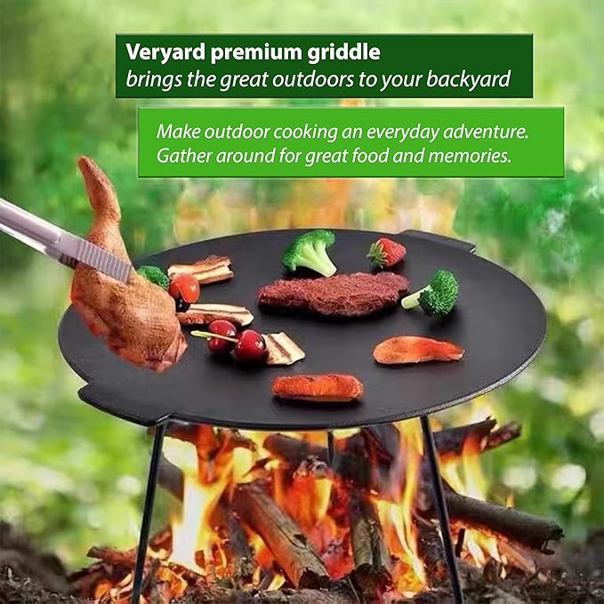 18" Cast Iron Griddle, Round Iron Pan, Portable Campfire Grill with 3 Removable Legs for Outdoor BBQ Cooking, Grilling and Frying Outdoor Camping