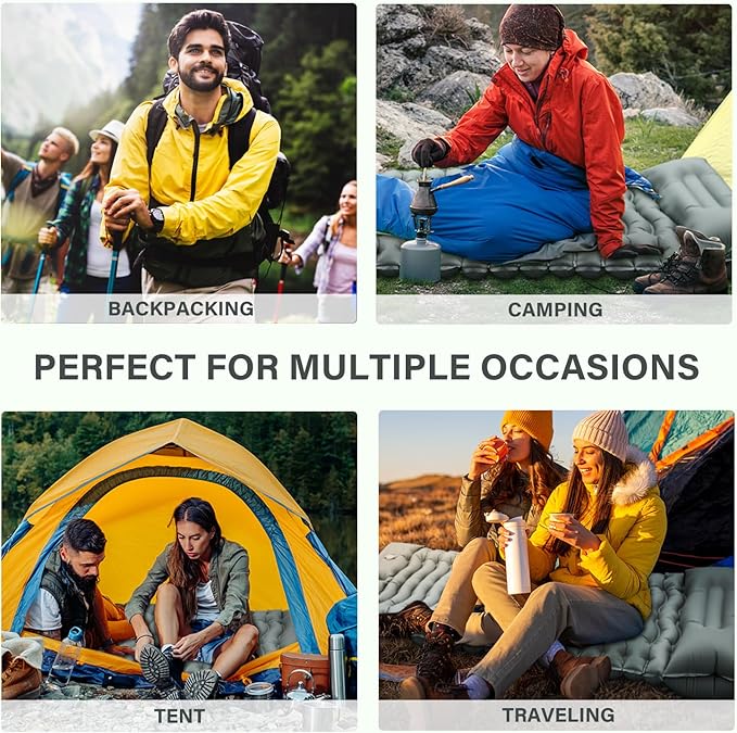 Camping Sleeping Pad, Ultralight Camp Pad with Pillow, Built-in Foot Pump, Inflatable Sleeping Pad, Compact Size for Camping, Backpacking, Hiking and Traveling - Gray