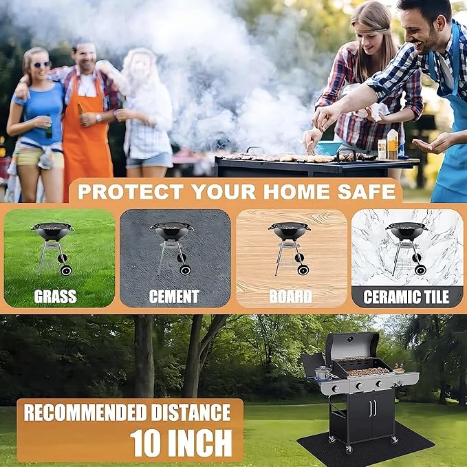 UBeesize Under Grill Mat - 60x42 inch Fireproof, Oil-Proof Waterproof Non-Slip BBQ Protector for Lawn, Smokers, Gas Grills, Deck and Patio