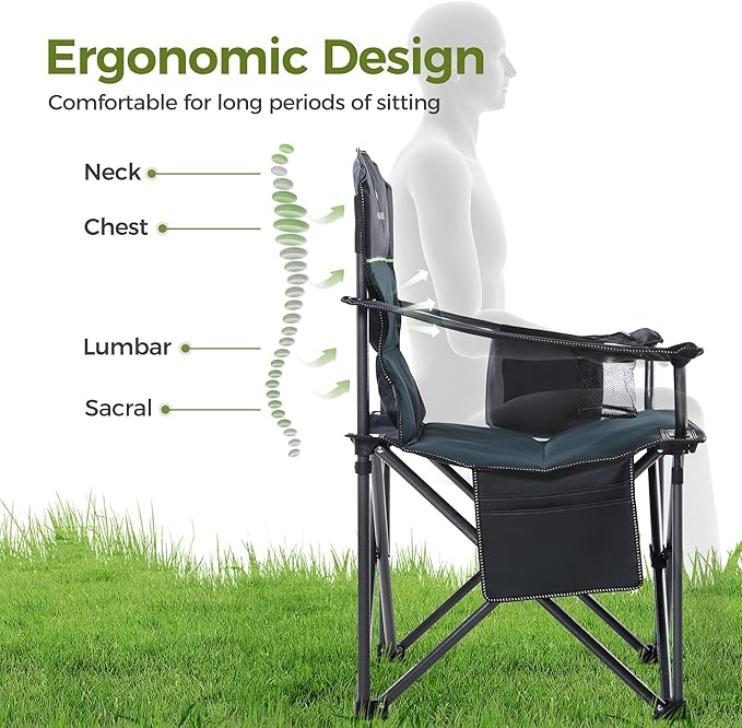 ALPHA CAMP Oversized Camping Folding Chair Heavy Duty Lawn Chair with Cooler Bag